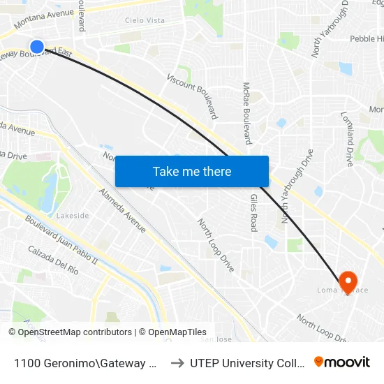 1100 Geronimo\Gateway West to UTEP University College map