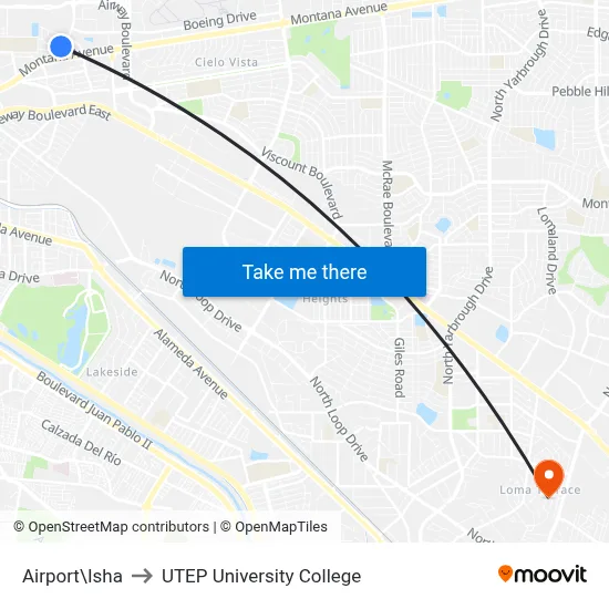 Airport\Isha to UTEP University College map