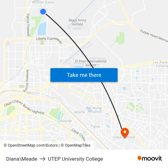 Diana\Meade to UTEP University College map