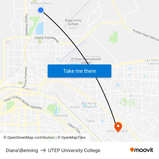 Diana\Benning to UTEP University College map