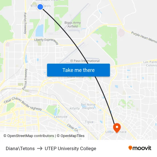 Diana\Tetons to UTEP University College map