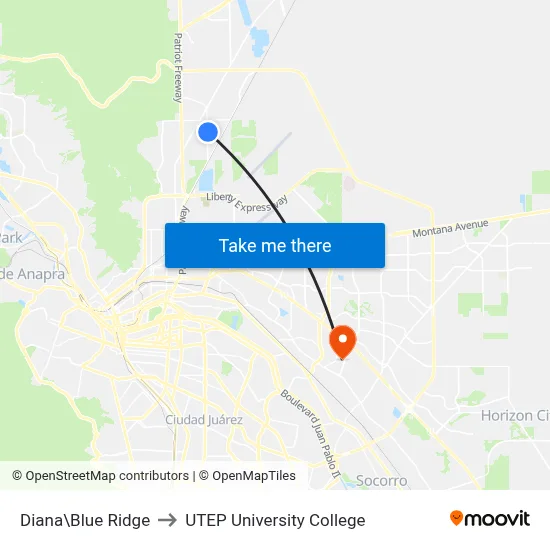 Diana\Blue Ridge to UTEP University College map