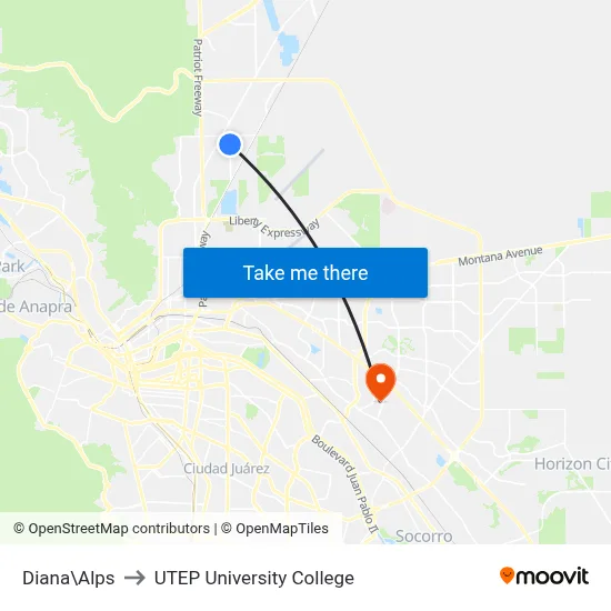Diana\Alps to UTEP University College map