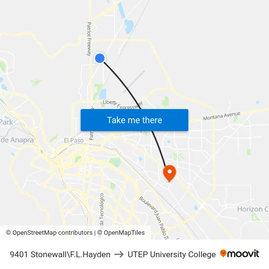 9401 Stonewall\F.L.Hayden to UTEP University College map