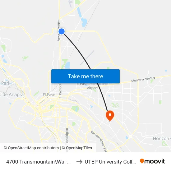 4700 Transmountain\Wal-Mart to UTEP University College map