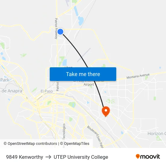 9849 Kenworthy to UTEP University College map