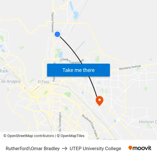 Rutherford\Omar Bradley to UTEP University College map