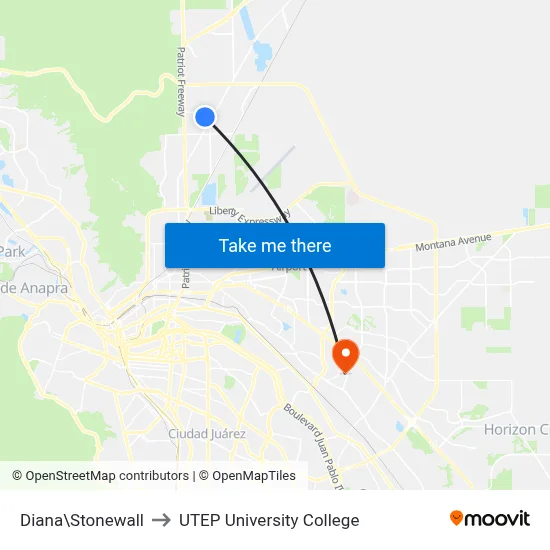 Diana\Stonewall to UTEP University College map