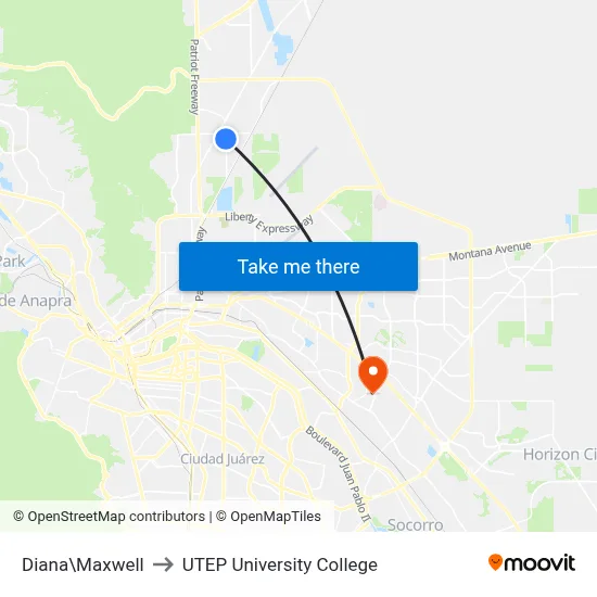 Diana\Maxwell to UTEP University College map