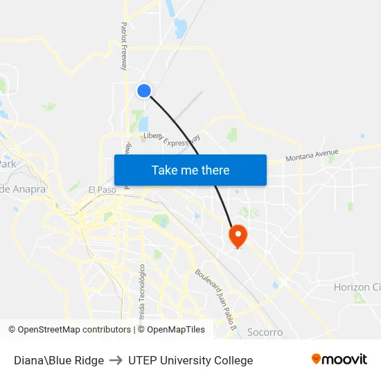Diana\Blue Ridge to UTEP University College map