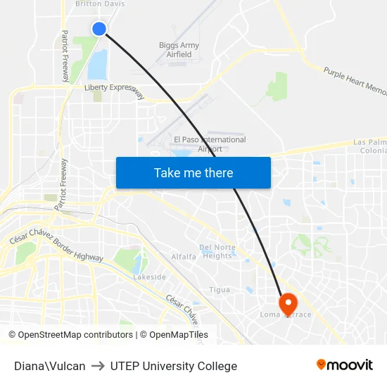 Diana\Vulcan to UTEP University College map