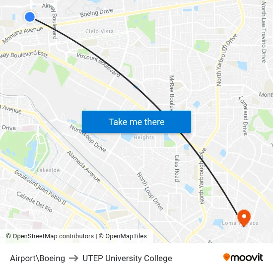 Airport\Boeing to UTEP University College map