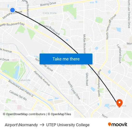 Airport\Normandy to UTEP University College map