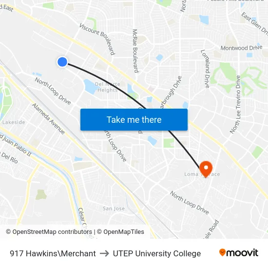 917  Hawkins\Merchant to UTEP University College map