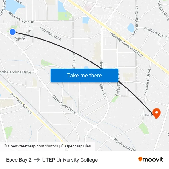 Epcc Bay 2 to UTEP University College map