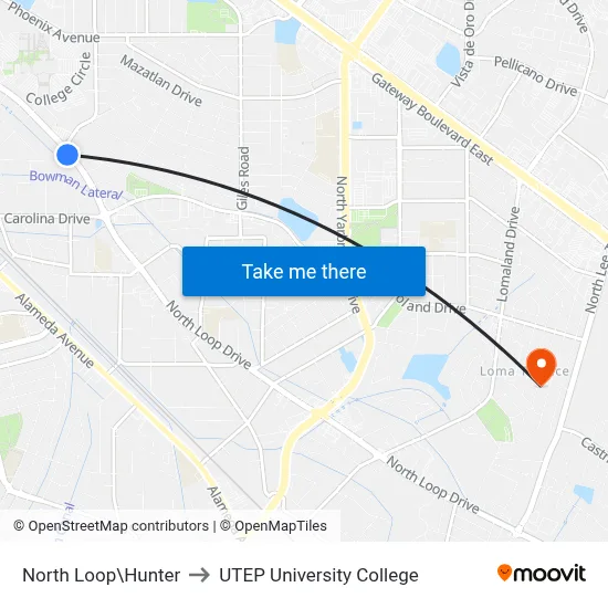 North Loop\Hunter to UTEP University College map