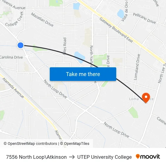 7556 North Loop\Atkinson to UTEP University College map