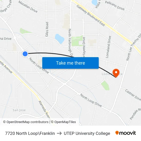 7720 North Loop\Franklin to UTEP University College map