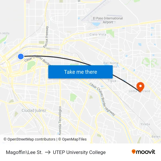 Magoffin\Lee St. to UTEP University College map