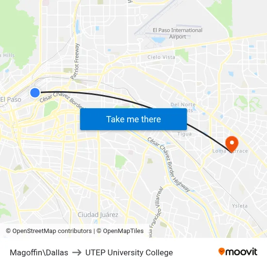 Magoffin\Dallas to UTEP University College map