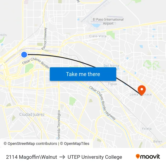 2114 Magoffin\Walnut to UTEP University College map