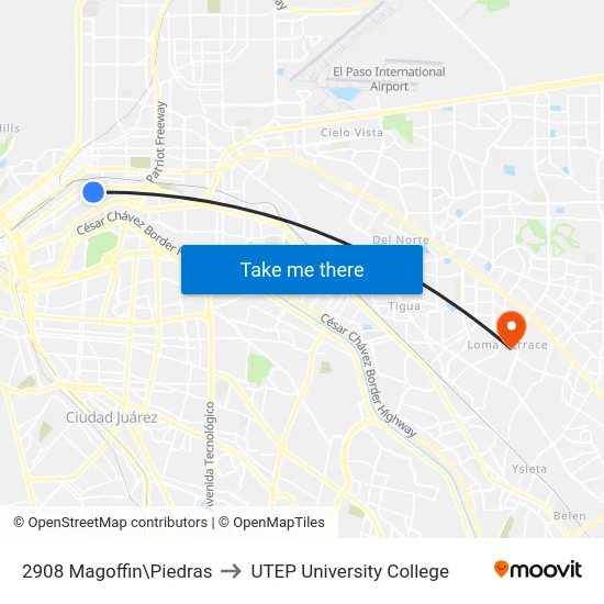 2908 Magoffin\Piedras to UTEP University College map