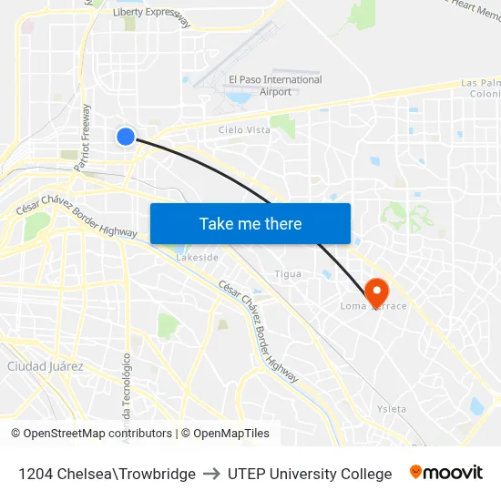 1204 Chelsea\Trowbridge to UTEP University College map