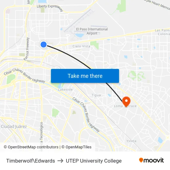Timberwolf\Edwards to UTEP University College map