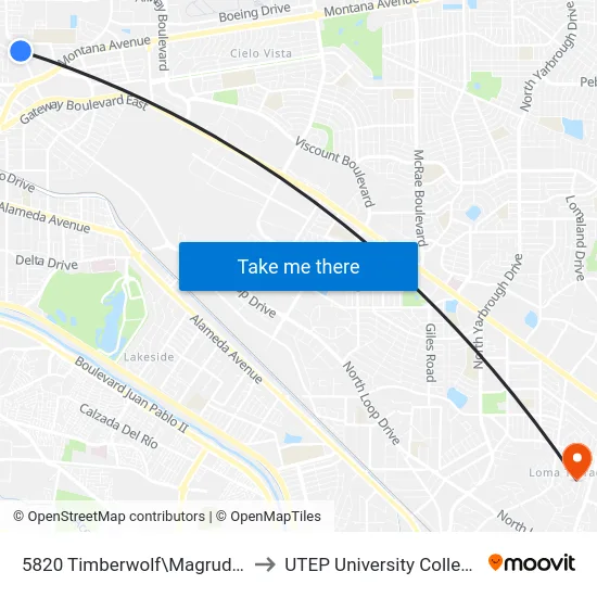 5820 Timberwolf\Magruder to UTEP University College map