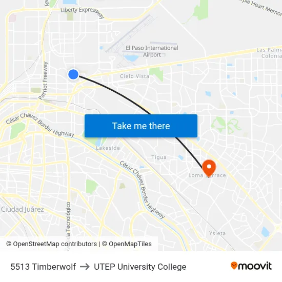 5513 Timberwolf to UTEP University College map