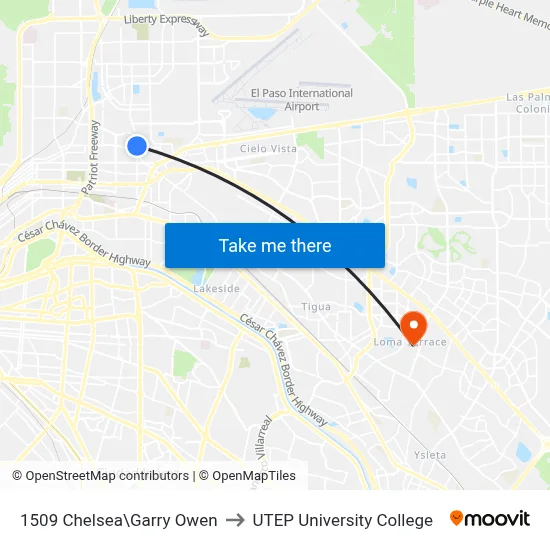 1509 Chelsea\Garry Owen to UTEP University College map