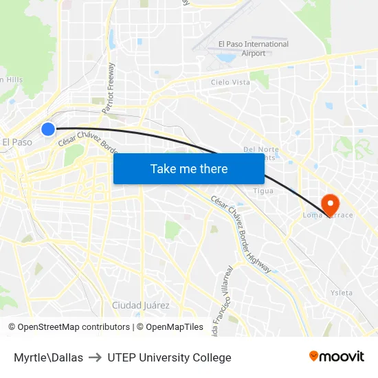 Myrtle\Dallas to UTEP University College map