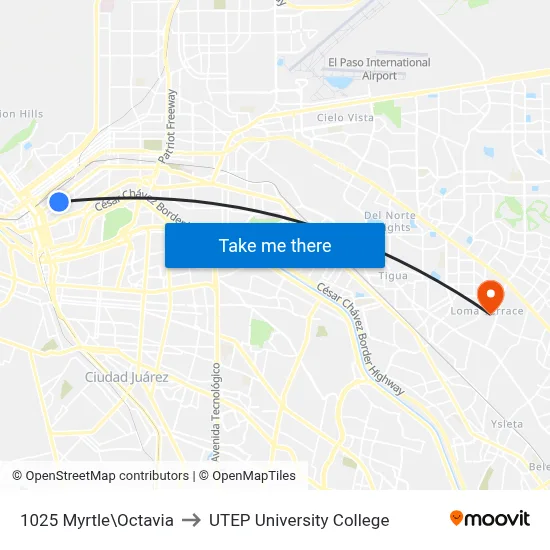 1025 Myrtle\Octavia to UTEP University College map