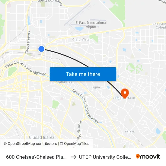 600 Chelsea\Chelsea Plaza to UTEP University College map