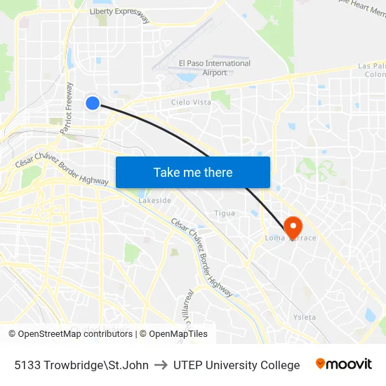5133 Trowbridge\St.John to UTEP University College map