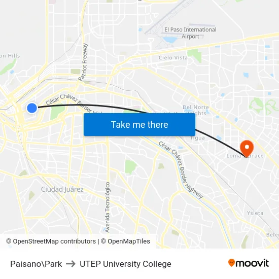 Paisano\Park to UTEP University College map