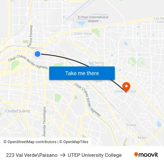 223 Val Verde\Paisano to UTEP University College map