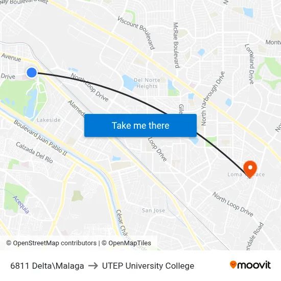 6811 Delta\Malaga to UTEP University College map