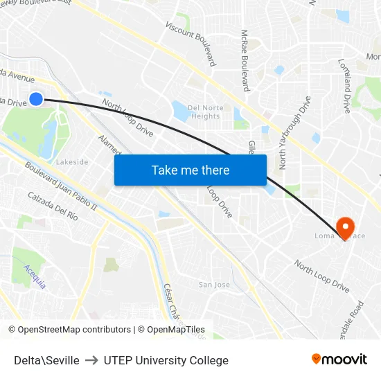 Delta\Seville to UTEP University College map