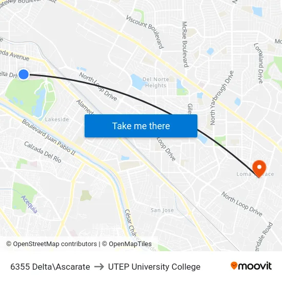 6355 Delta\Ascarate to UTEP University College map
