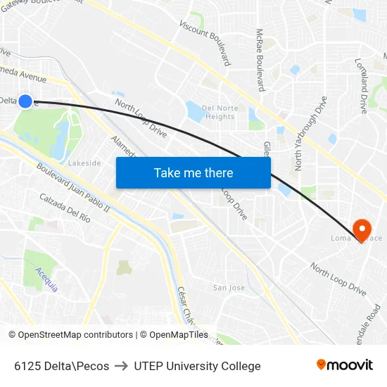 6125 Delta\Pecos to UTEP University College map