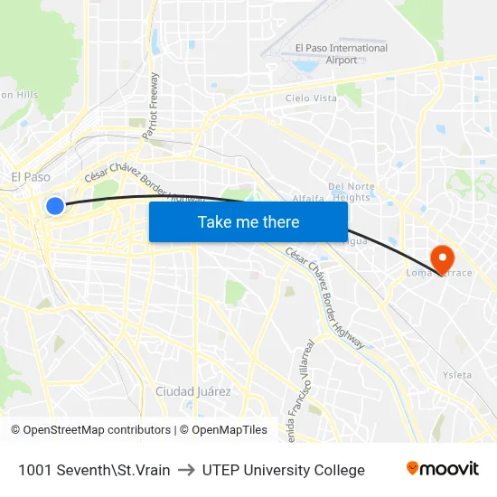 1001 Seventh\St.Vrain to UTEP University College map