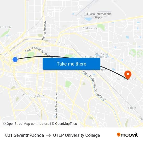 801 Seventh\Ochoa to UTEP University College map