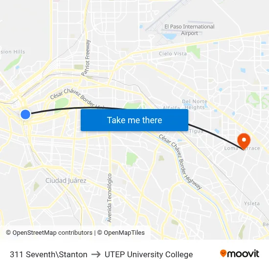 311 Seventh\Stanton to UTEP University College map