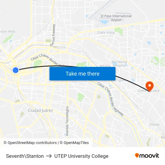Seventh\Stanton to UTEP University College map