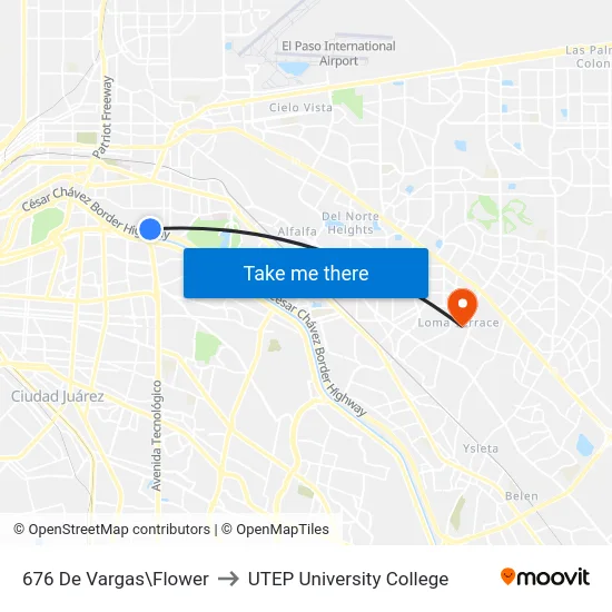 676 De Vargas\Flower to UTEP University College map