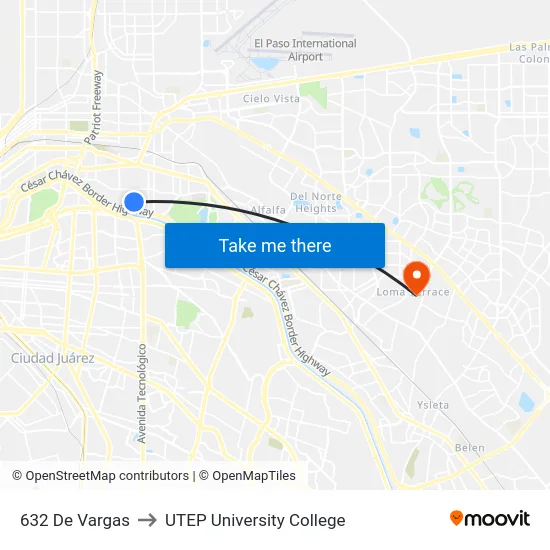 632 De Vargas to UTEP University College map