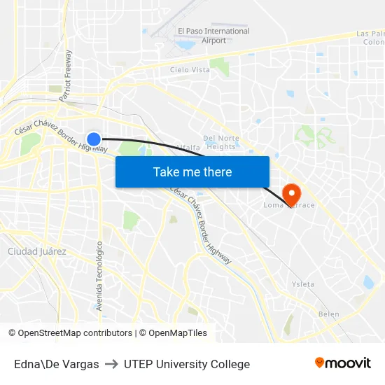 Edna\De Vargas to UTEP University College map