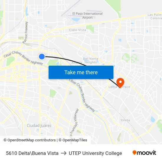 5610 Delta\Buena Vista to UTEP University College map