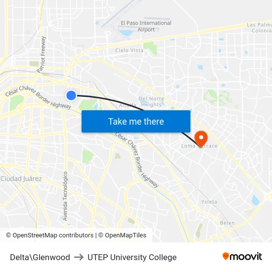 Delta\Glenwood to UTEP University College map
